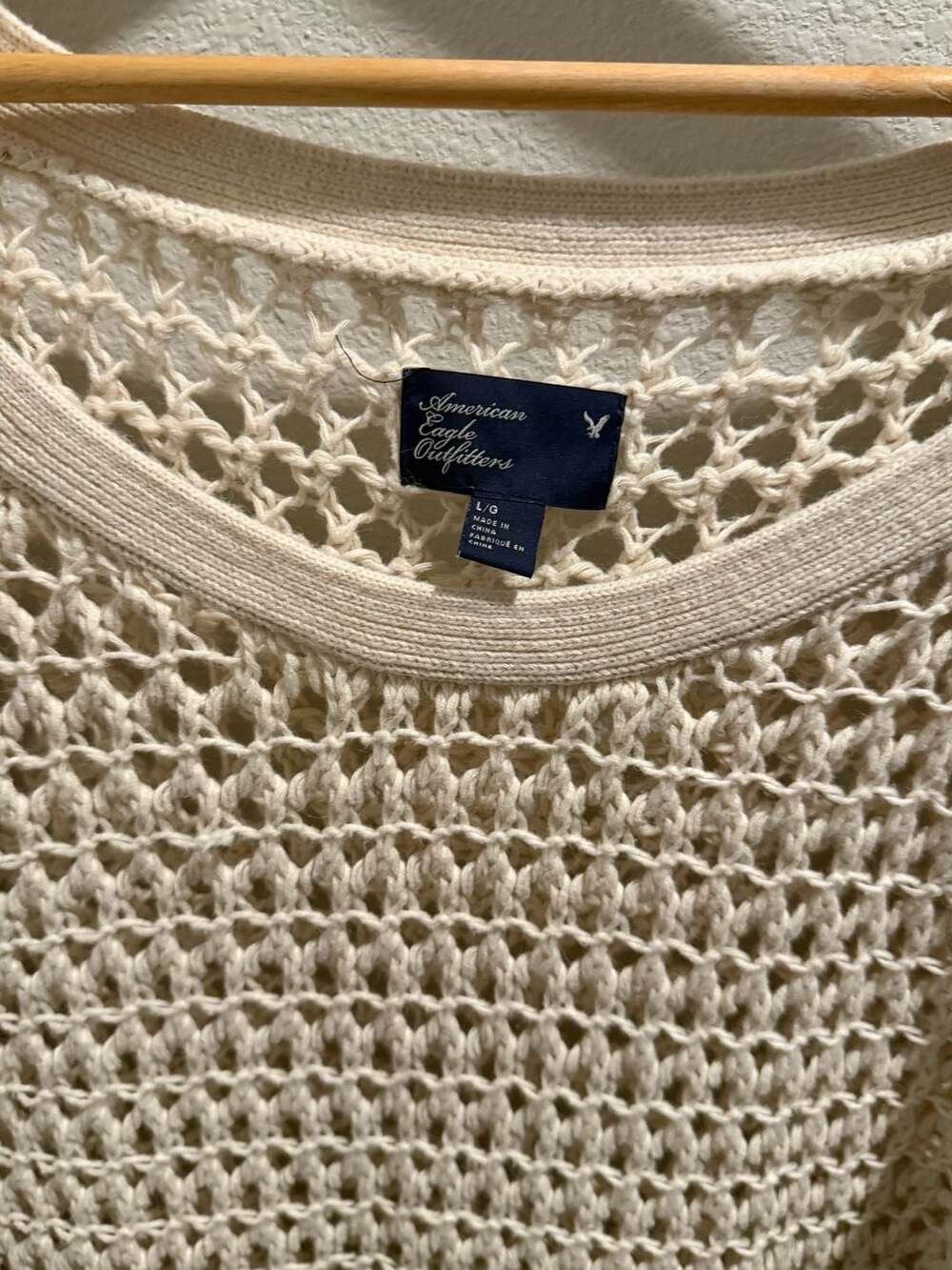 American Eagle Outfitters Cream Open Knit Crochet Fisherman Pullover Sweater - Picture 3 of 11